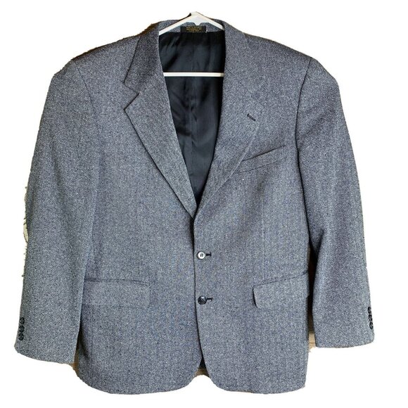 Unknown Other - Mens Herringbone Gray Single-Breasted Blazer Jacket Two-Button Closure Made In C